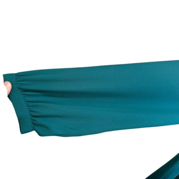 Express Emerald Green Holiday Dress Sz M Sheer Sleeves Triangle Keyhole Autumn - Picture 4 of 14